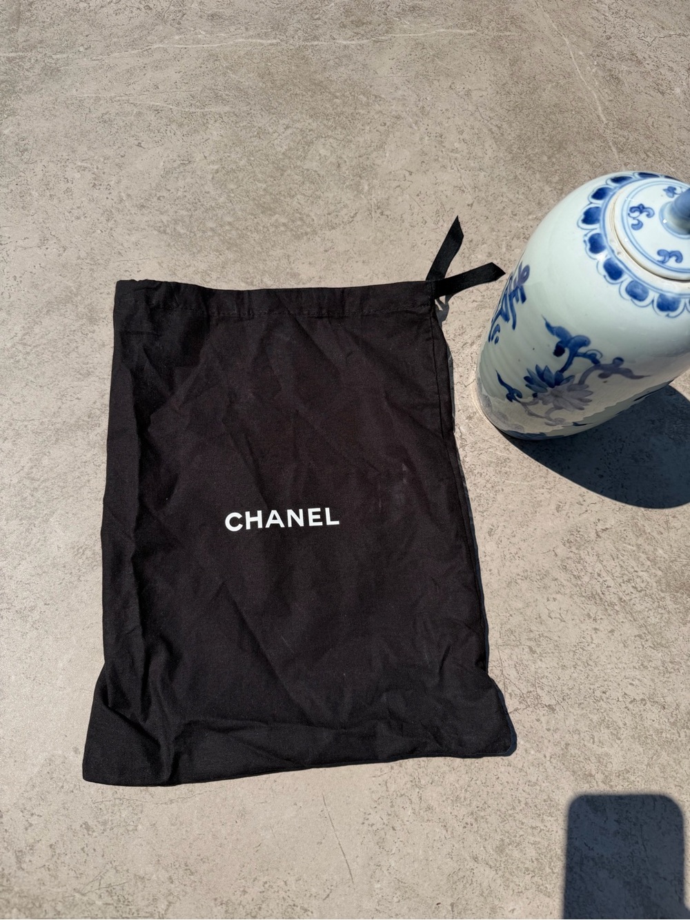 CHANEL Black Drawstring Dust Bag with White Logo
